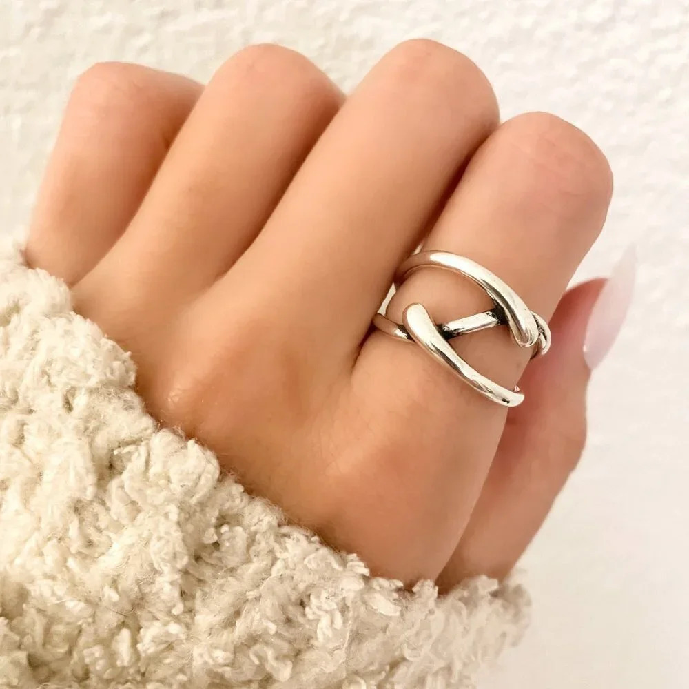 925 Sterling Silver Wrap Ring Minimalist Ring Band Geometric Adjustable Ring